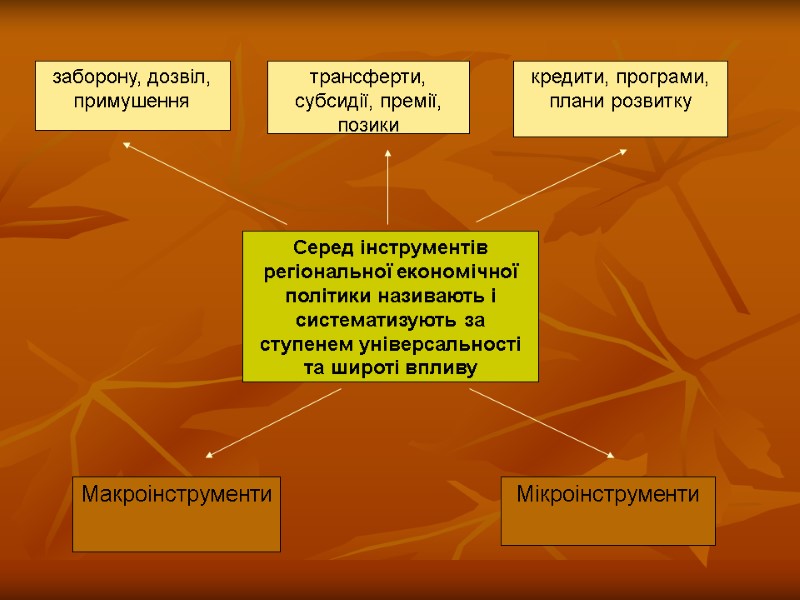 Серед інструментів регіональної економічної політики називають і систематизують за ступенем універсальності та широті впливу